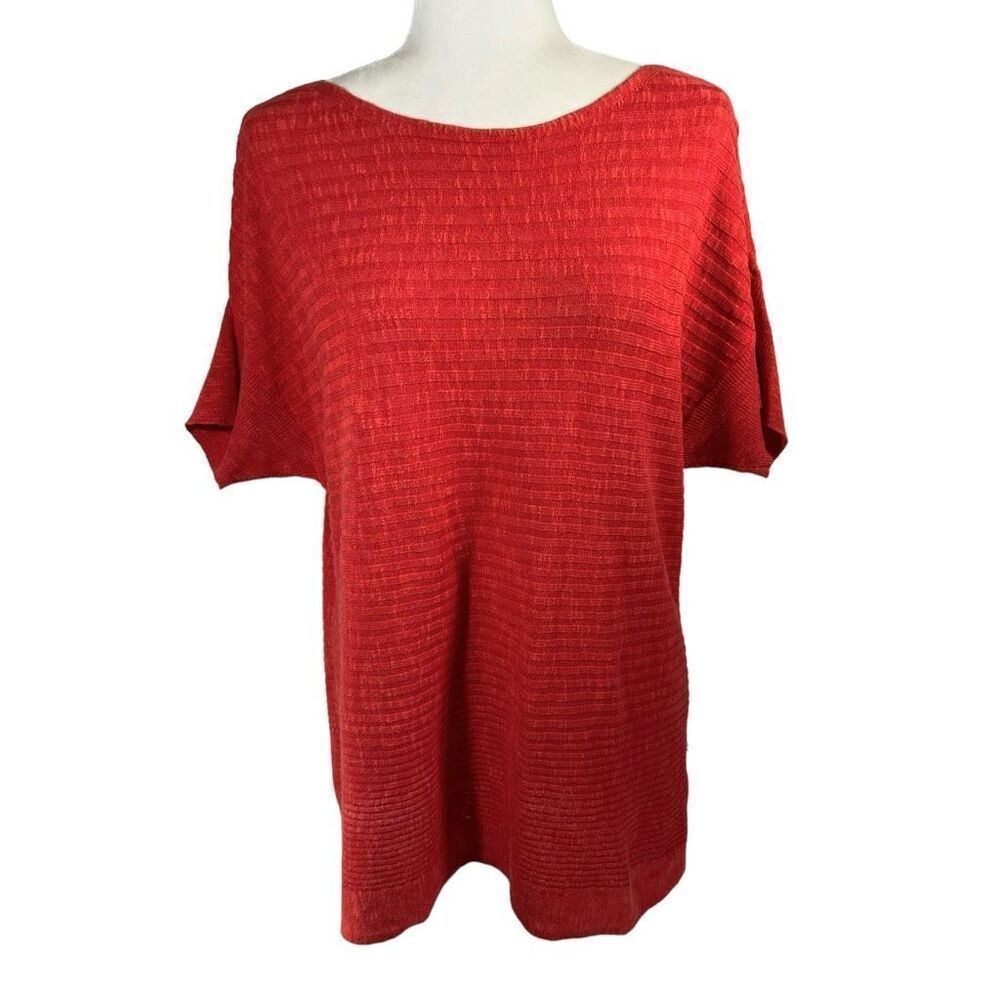 Eileen Fisher Medium Knit Linen-Cotton blend Top Coral Color Organic